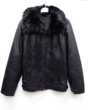 μπουφάν δερματίνης με γούνινο γιακά