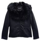 μαύρη δερματίνη κοντή με οικολογική γούνα στον γιακά και εσωτερικά