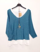 μπλούζα με κολιέ πετρόλ