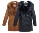 Μακρύ μπουφάν δερματίνης με γαζιά με οικολογική γούνα